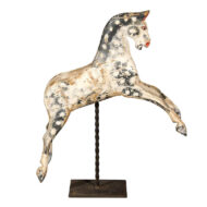English Painted Wooden Horse Sculpture on Stand from the Mid-19th Century
