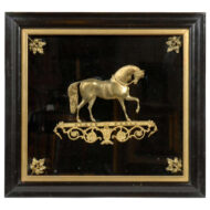 English 19th Century Brass Black Eagle Prancing Horse in Custom Shadowbox Frame