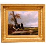 Italian Cow and Sheep in landscape in Gilt wood Frame