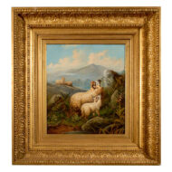 English 19th Century Sheep in Landscape Painting by John W. Morris in Gilt Frame