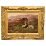 Robert Cleminson 19th.c oil painting of Sporting dogs and horse in British Landscape