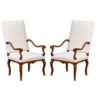 Pair of French Walnut Régence Style Upholstered Armchairs, circa 1820