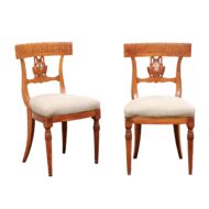 Pair of Italian Neoclassical Side Chairs with Swans and Lyre from the 1850s