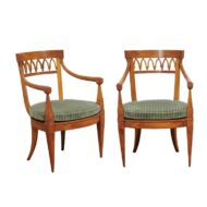 Pair of Austrian Biedermeier 1840s, Armchairs with Pierced Backs and Cane Seats
