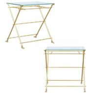 Vintage Pair of Italian Brass and Glass Folding Side Table with Sandaled Feet