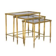 Set of Three 1950s French Brass and Glass Nesting Tables with Beaded Trim