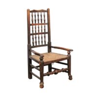 English 1780s Oak William and Mary Style Open Arm Youth Chair with Rush Seat