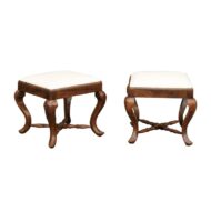 Pair of Italian Rococo Style, 1860s Walnut Stools with X-Form Cross Stretcher