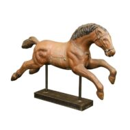 Vintage 1940s Folk Art Painted Iron Child Riding Horse Mounted on Custom Base