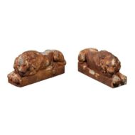 Pair of Petite French Patinated Iron Reclining Lions, Turn of the Century