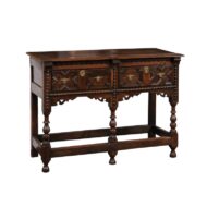 English 1870s Oak Dresser Base with Carved Geometric Front and Two Drawers