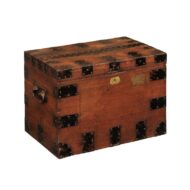 English Oak Trunk with Metal Accents and Lateral Handles, Late 19th Century