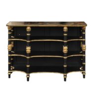 English Ebonized Three-Tiered Shelf with Chinoiserie Décor and Gilded Accents