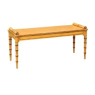 Vintage English Midcentury Goldenrod Painted Wooden Bench with Black Accents