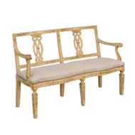 Venetian 1880s Painted Wood Settee with Floral Décor and New Upholstery
