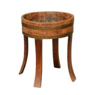 English Oak 1880s Circular Planter with Brass Braces Mounted on Splaying Legs