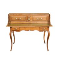 French 1800s Louis XV Style Walnut Desk with Green Leather and Lifting Panel