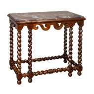 English 1850s Barley Twist Mahogany Console Table with Red Marble Top