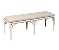 English Midcentury Painted Faux Bamboo Bench with Upholstery