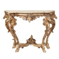 English Rococo Style 1880s Carved and Bleached Oak Console Table with Deer Heads