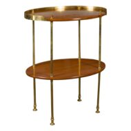 English Midcentury Mahogany Oval Two-Tiered Table with Brass Accents