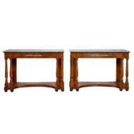 Pair of French 1860s Napoleon III Period Walnut Console Tables with Marble Tops