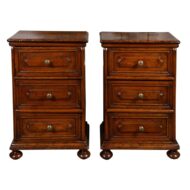 Pair of Italian 1860s Walnut Petite Commodes with Three Drawers and Bun Feet