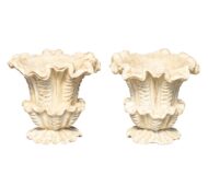 Pair of Italian 1930s Painted Floral Shaped Wooden Urns with Grooved Accents