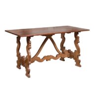 Spanish Wooden Baroque Style 1860s Fratino Console Table with Lyre shaped Legs