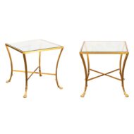Pair of French 1950s Maison Baguès Style Tables Made of Glass and Gilt Bronze