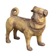 Vintage English Standing Pug Composition Sculpture with Glass Eyes and Collar