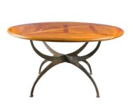 French Dining Table with Round Parquetry Top circa 1900 and New Custom Iron Base