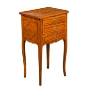 French Louis-Philippe Period 1840s Walnut Bedside Table with Geometric Banding