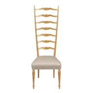 Midcentury Italian Giltwood High Ladder Back Chair with New Upholstery