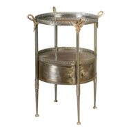 Vintage Italian Steel and Bronze Circular Side Table with Swan Necks and Doors