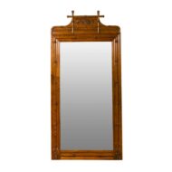 Large English Faux-Bamboo Walnut Mirror Made of 1900s Doors with Carved Ivy