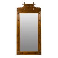 Large English Faux-Bamboo Walnut Mirror Made of 1900s Doors with Carved Ivy