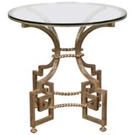 Midcentury French Silver Leaf Iron Table with Glass Top and Greek Key Motifs