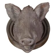English 1880s Terracotta Hog Head Mounted on New Custom Circular Iron Frame
