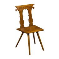 English 1850s Oak Chair with Pierced Back, Carved Inscription and Wooden Seat