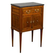 French 1800s Neoclassical Period Walnut Table with Marquetry and Grey Marble Top