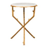 French Vintage Gilt Metal Side Table with Faux Bois Style Legs and Marble Top
