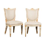 Pair of Italian Neoclassical Painted and Carved Side Chairs with Shield Backs
