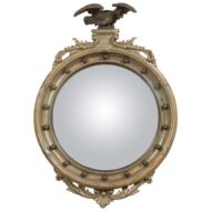 English 1900s Silver Leaf Convex Girandole Bullseye Mirror with Eagle Motif
