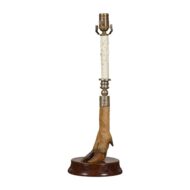 English Deer Leg Wired Table Lamp Dated 1908, Mounted on a Circular Wooden Base