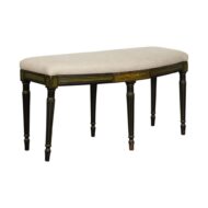 English 1820s Regency Period Black Bench with Painted Foliage and New Upholstery