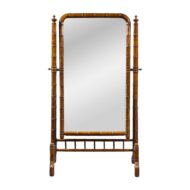 French 1880s Napoléon III Faux Bamboo Walnut Cheval Mirror with Turned Finials