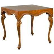 Italian Rococo Style Midcentury Walnut and Olive Wood Table with Cabriole Legs