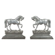 Pair of English Turn of the Century Metal Bookends Depicting Prancing Horses