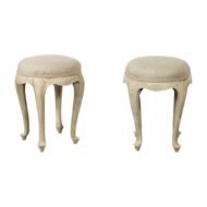 Pair of French Midcentury Walnut Stools with Cabriole Legs and New Upholstery
